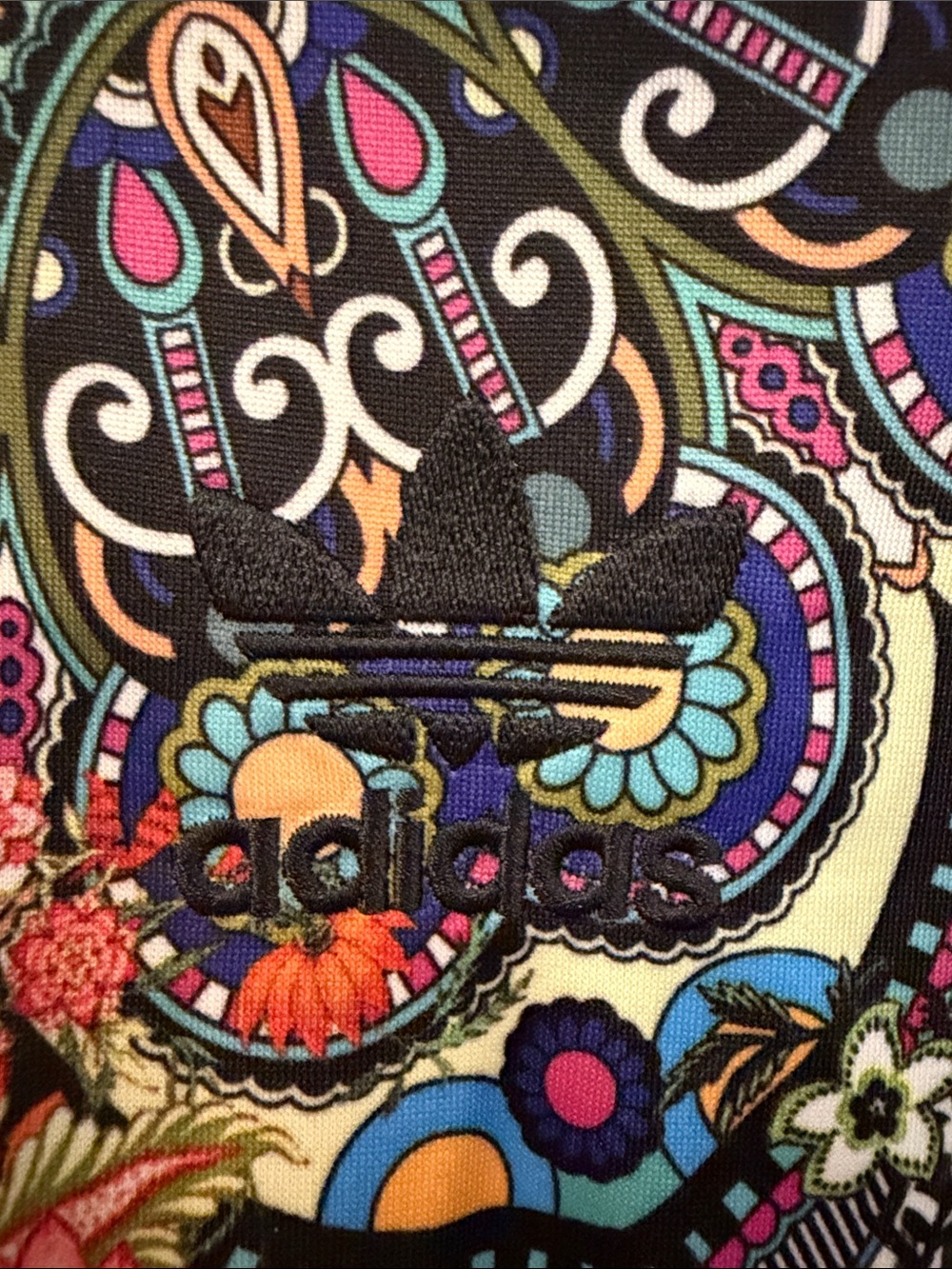 adidas/Farm “Jardim Aghartha” Floral Bomber Track Jacket in Black, Cream & Teal - Picture 3 of 6